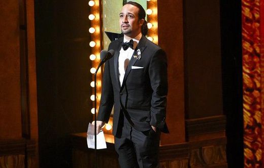 Lin-Manuel Miranda accepts the award for best original score for "Hamilton" at the Tony Awards at the Beacon Theatre on June 12, 2016, in New York City.