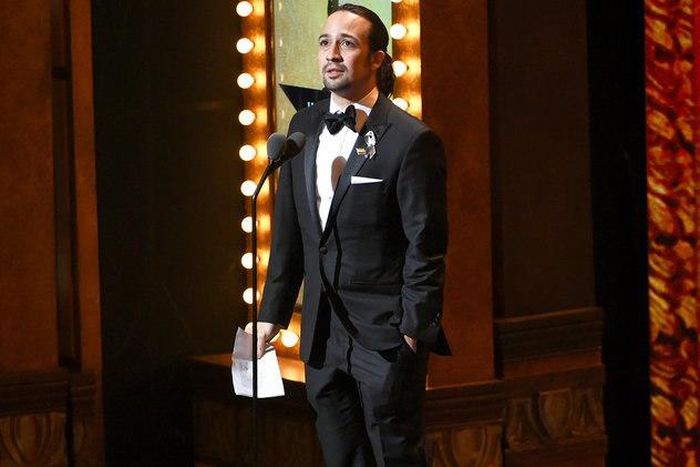 Lin-Manuel Miranda accepts the award for best original score for "Hamilton" at the Tony Awards at the Beacon Theatre on June 12, 2016, in New York City.