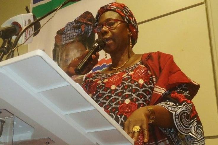 Gambia's first-ever female presidential candidate Issatou Touray, seen in September 2016, said ehw ants to offer her "unflinching support and cooperation" to the coalition of opposition parties in the country's December 1 election