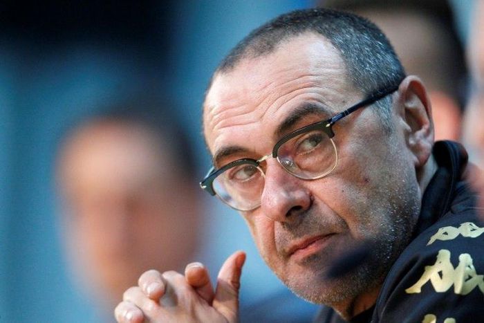 Napoli coach Maurizio Sarri attends a press conference on the eve of the Champions League match against Real Madrid at the Castel Nuovo training camp in Naples on March 6, 2017