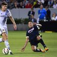 Steven Gerrard (centre) of the LA Galaxy is now out of contract after the club exited the MLS playoffs earlier this month with a shootout defeat to Colorado