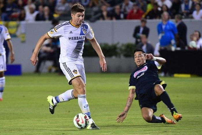 Steven Gerrard (centre) of the LA Galaxy is now out of contract after the club exited the MLS playoffs earlier this month with a shootout defeat to Colorado