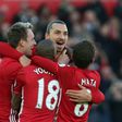 Manchester United's striker Zlatan Ibrahimovic (2ndR) celebrates scoring his team's second goal on November 6, 2016