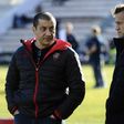 RC Toulon's president Mourad Boudjellal (L) speaks with Fabien Galthie in January 2017