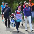 South Korea's Pak Se-Ri (R) moves to the fourth hole during the LPGA KEB Hana Bank Championship in Incheon, west of Seoul, on October 13, 2016
