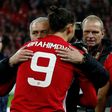 Manchester United's Zlatan Ibrahimovic embraces team manager Jose Mourinho after their victory in the English League Cup final match against Southampton, at Wembley stadium in London, on February 26, 2017