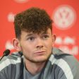 German first division Bundesliga FC Leipzig's Scottish midfielder Oliver Burke addresses a press conference at the club in September 2016