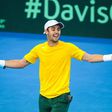 Australia's Jordan Thompson beats Jack Sock of the US in Davis Cup action in front of a raucous crowd on Pat Rafter Arena at the Queensland Tennis Centre