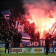 Bastia's supporters celebrate during the L1 football match between Bastia (SCB) and Nice (OGC) on January 20, 2017 at the Armand Cesari stadium in Bastia, on the French Mediterranean island of Corsica