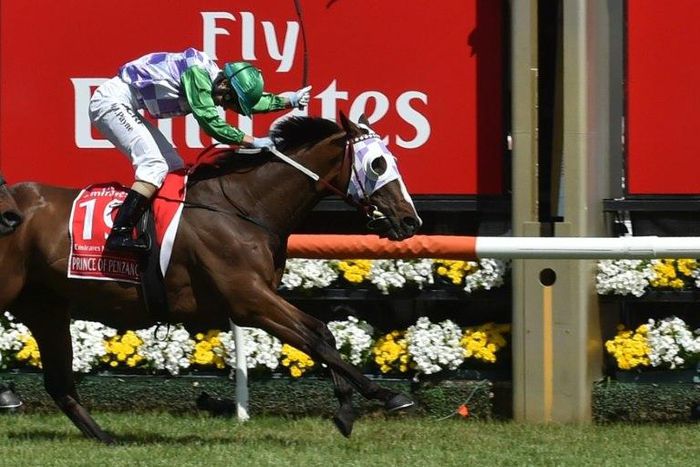 Jockey Michelle Payne crosses the line on Prince of Penzance to become the first female jockey to win a Melbourne Cup on November 3, 2015
