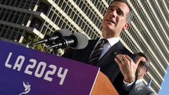 Los Angeles Mayor Eric Garcetti announces the city councils unanimous approval to bid for the 2024 Summer Olympics in Los Angeles, California