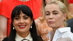 US-Mexican actress Salma Hayek (L) and French actress Emmanuelle Beart pose on May 23, 2017 during a photocall for the '70th Anniversary' of the Cannes Film Festival