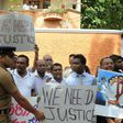 Activists protest against the government as the remains of Sri Lankan rugby player Wasim Thajudeen are exhumed and taken from Dehiwela mosque in Colombo the Judicial Medical Officer in August 2015