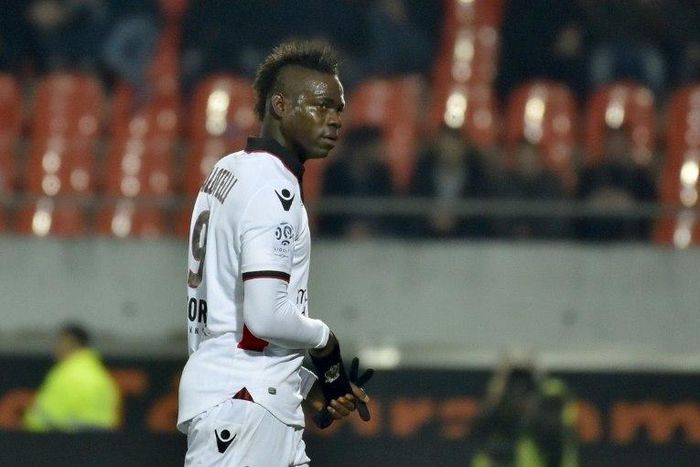 Italian striker Mario Balotelli was sent off during Nice's French league against Lorient on February 18, 2017
