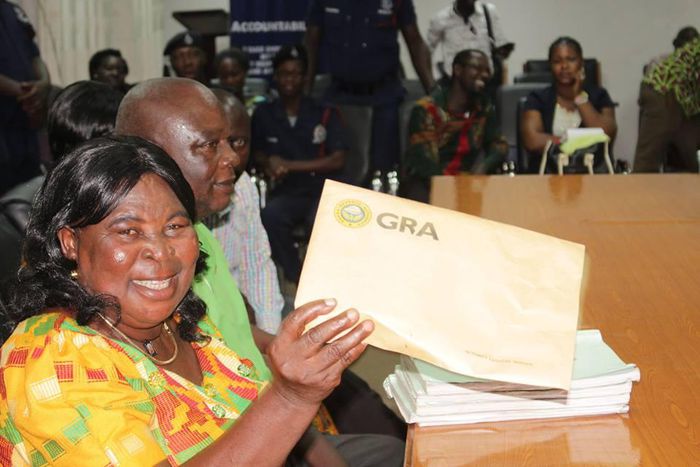 Akua Donkor with her husband at the EC to submit her forms