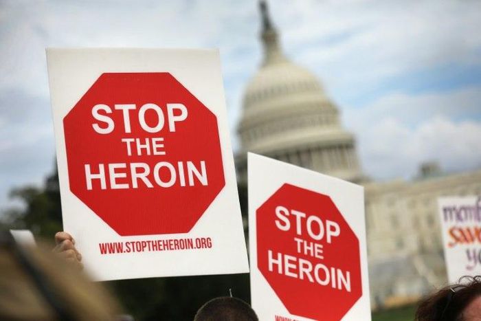Activists and family members of people who have died from opioid/heroin use take part in a "Fed Up!" rally at Capitol Hill in Washington, DC