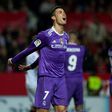 Real Madrid's forward Cristiano Ronaldo reacts during the Spanish league football match Sevilla FC vs Real Madrid CF at the Ramon Sanchez Pizjuan stadium in Sevilla on January 15, 2017