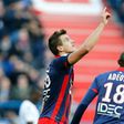 Caen's forward Ivan Santini celebrates after scoring a goal on November 6, 2016