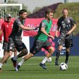 Bayern Munich's players take part in a training session at the Aspire Academy in Doha, on January 8, 2017