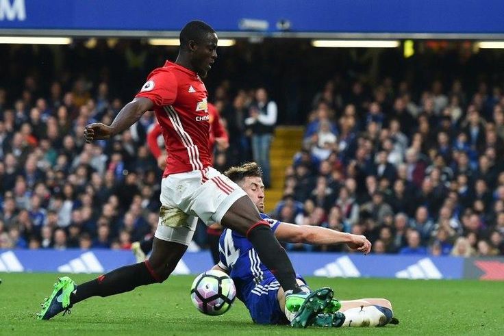 Manchester United's defender Eric Bailly collides with Chelsea's defender Gary Cahill on October 23, 2016