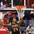 Kent Bazemore of the Atlanta Hawks looses the ball going up for a shot during a NBA game in Washington, DC