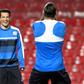 Leicester City's Spanish defender Luis Hernandez (L) takes part in in a training session at the Parken stadium in Copenhagen, on November 1, 2016