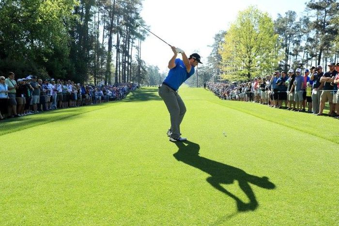 Jon Rahm of Spain plays his shot from the seventh tee during a practice round prior to the start of the 2017 Masters Tournament, at Augusta National Golf Club in Georgia, on April 4, 2017