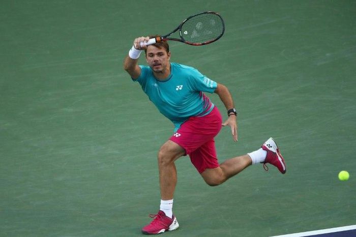 Stan Wawrinka of Switzerland plays a forehand against Philipp Kohlschreiber of Germany during their BNP Paribas Open third round match, at Indian Wells Tennis Garden in California, on March 13, 2017