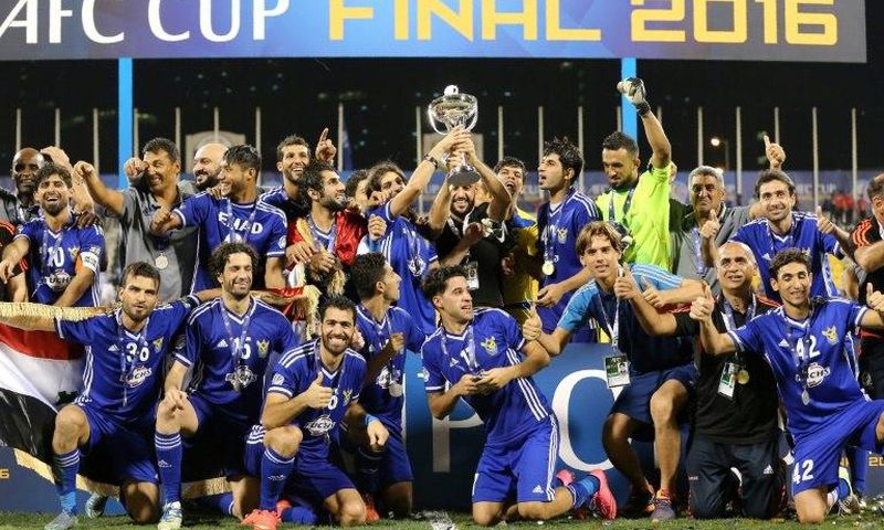 Iraq's Air Force Club players celebrate after beating India's Bengaluru FC to win the AFC Asian Cup football final at the Qatar Sports club in Doha, on November 5, 2016