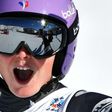 France's Tessa Worley celebrates after winning her fourth world ski title durin the giant slalom in St Moritz, on February 16, 2017