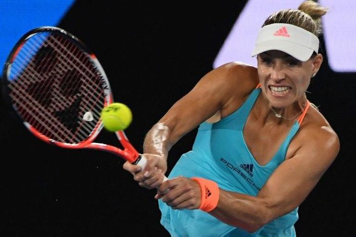Germany's Angelique Kerber hits a return against Coco Vandeweghe of the US during their women's singles match at the Australian Open in Melbourne on January 22, 2017