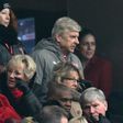 Arsenal's French manager Arsene Wenger (C) takes his seat in the stands for their match against Hull City at the Emirates Stadium in London on February 11, 2017