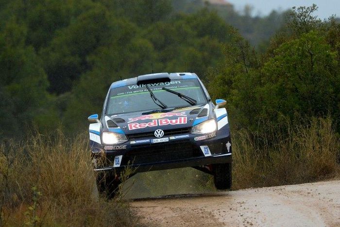 Sebastien Ogier and co-driver Julien Ingrassia compete in the Rally de Catalunya in Caseres, near Tarragona on October 14, 2016