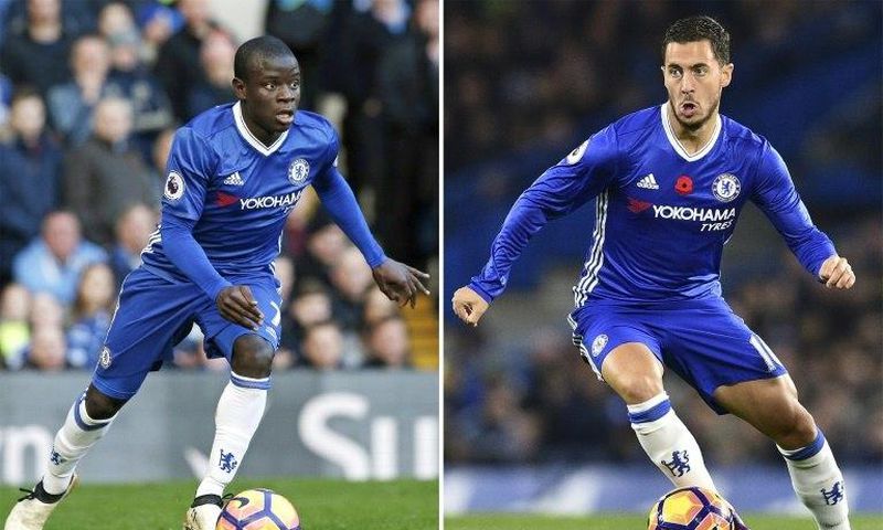 Chelsea's N'Golo Kante (left) and Eden Hazard are on the six-strong shortlist for England's Professional Footballers' Association Player of the Year award