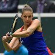Karolina Pliskova of Czech Republic returns a ball to Garbine Muguruza of Spain during the Fed Cup on February 12, 2017 in Ostrava