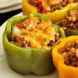Ground Beef Stuffed Green Bell Peppers With Cheese