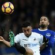 Winger Aaron Lennon (right) in Premier League action for Everton in November 2016