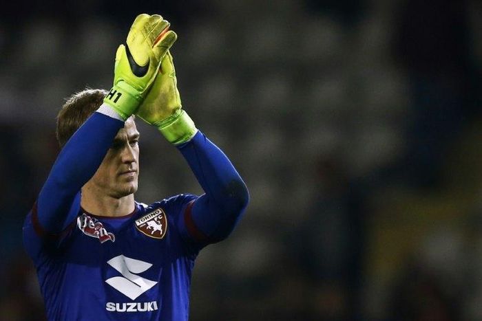 Torino's midfielder Joe Hart reacts after the Italian Serie A football match against Inter Milan on March 18, 2017