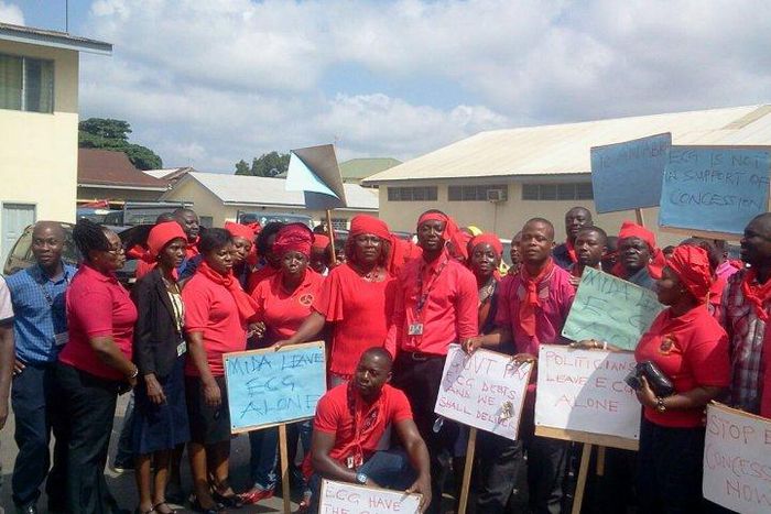 ECG workers on protest over the sale of the company last month.