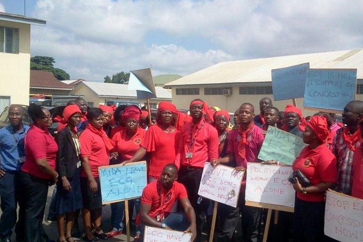ECG workers on protest over the sale of the company last month.