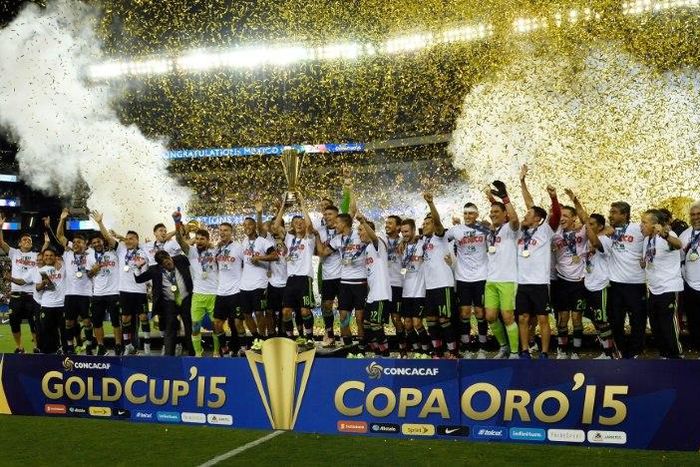 Mexico celebrates their victory in the 2015 CONCACAF Gold Cup final between Jamaica and Mexico in Philadelphia on July 26, 2015