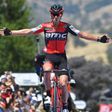 Australian cyclist Richie Porte from Team BMC celebrates after winning the second stage of the Tour Down Under, from Stirling to Paracombe, on January 18, 2017