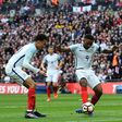 England's striker Jermain Defoe (C) shoots to score his team's first goal during the World Cup 2018 qualification football match between England and Lithuania at Wembley Stadium in London on March 26, 2017