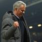 Jose Mourinho celebrates Manchester United's victory against Celta Vigo in the Europa League semi-final at Old Trafford on May 11, 2017