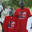 A vendor in Kisumu, Kenya, sells tee-shirts bearing the photo of then US senator Barack Obama