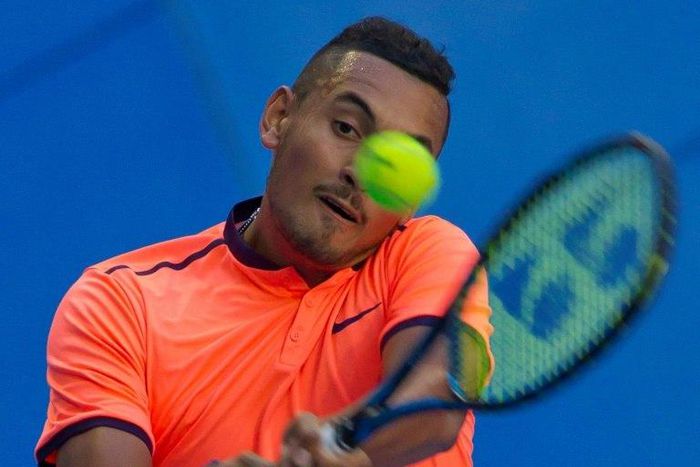 Australia's Nick Kyrgios in action against Adam Pavlasek of the Czech Republic at the Hopman Cup in Perth on January 3, 2017