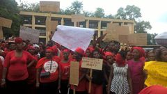 The women staged the demonstration Thursday morning