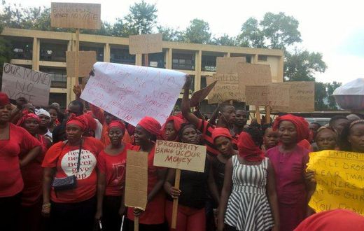 The women staged the demonstration Thursday morning