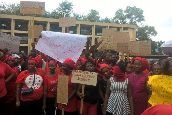 The women staged the demonstration Thursday morning