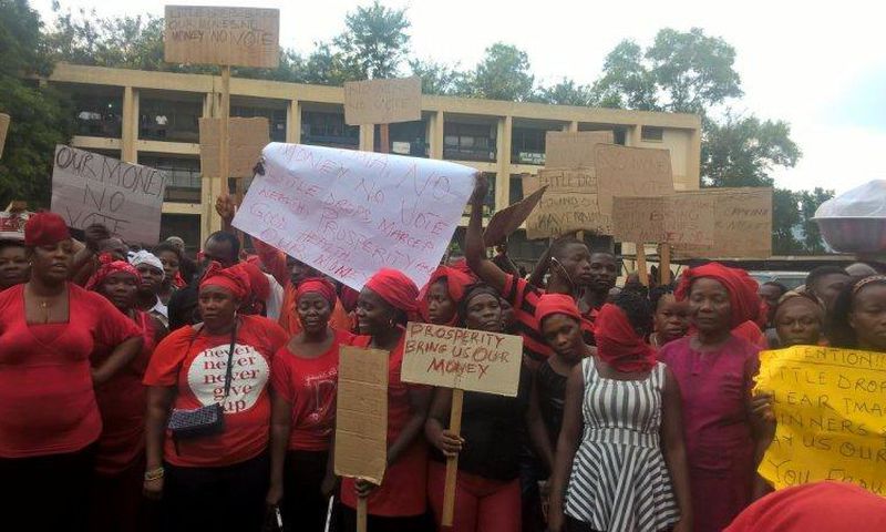 The women staged the demonstration Thursday morning